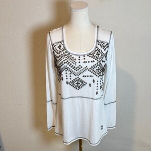 Double D Ranch Studded White Long Sleeve Tee AS IS size Medium
